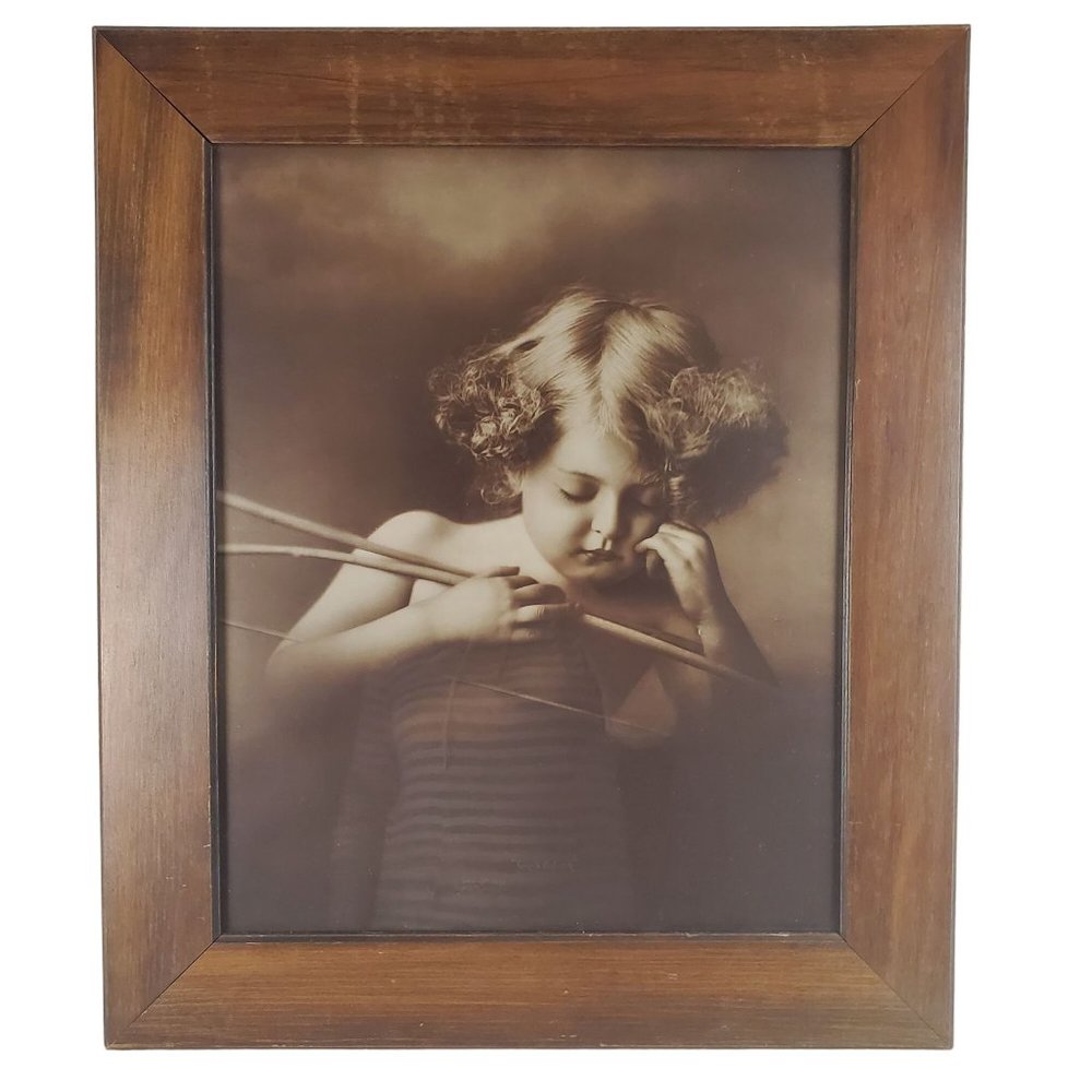 Antique Print  'Cupid Asleep' M.B. Parkinson, Wood Frame Early 1900's  25" x 21"